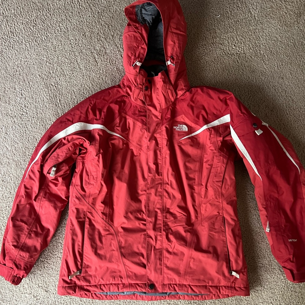 The North Face Red and White Hooded lined ski jacket